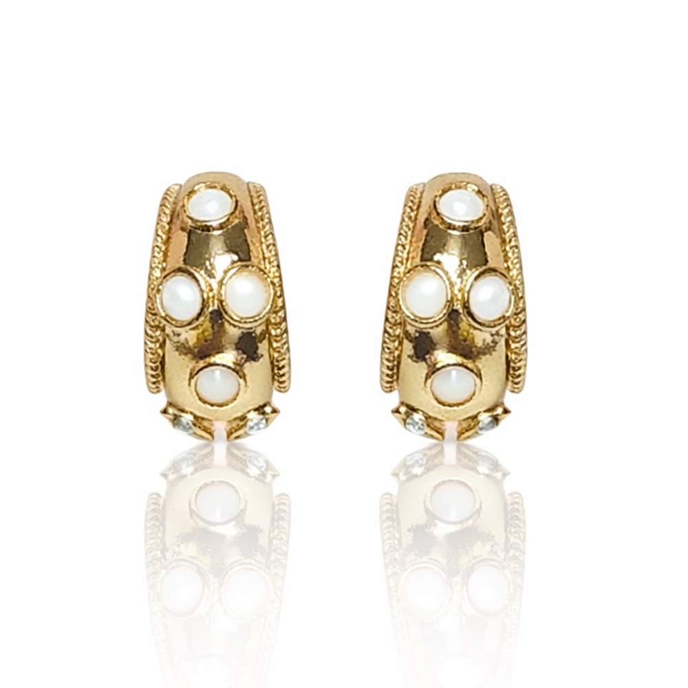 Gold White Accent Huggie Earrings